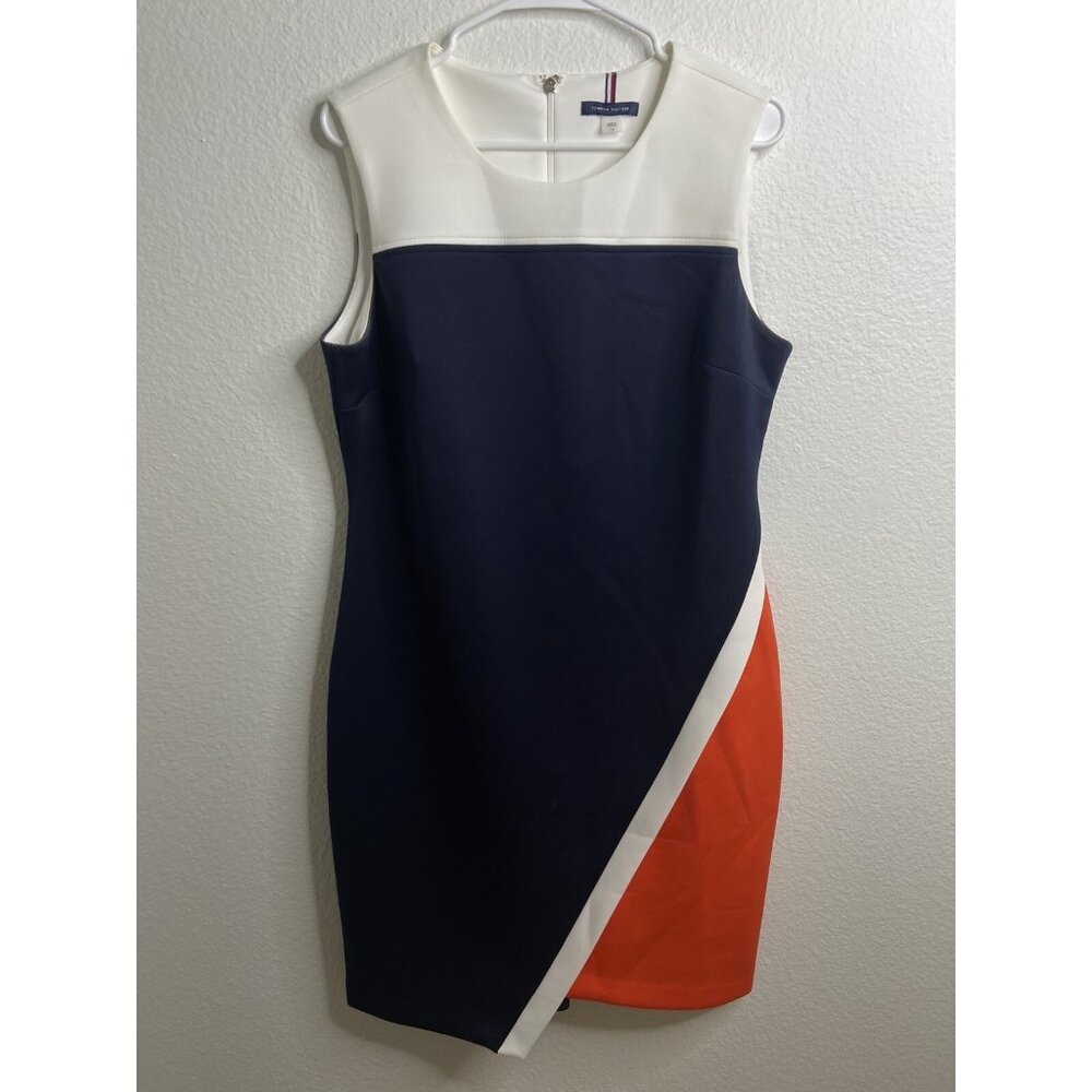 Tommy Hilfiger blue coral and cream zip back dress size 14